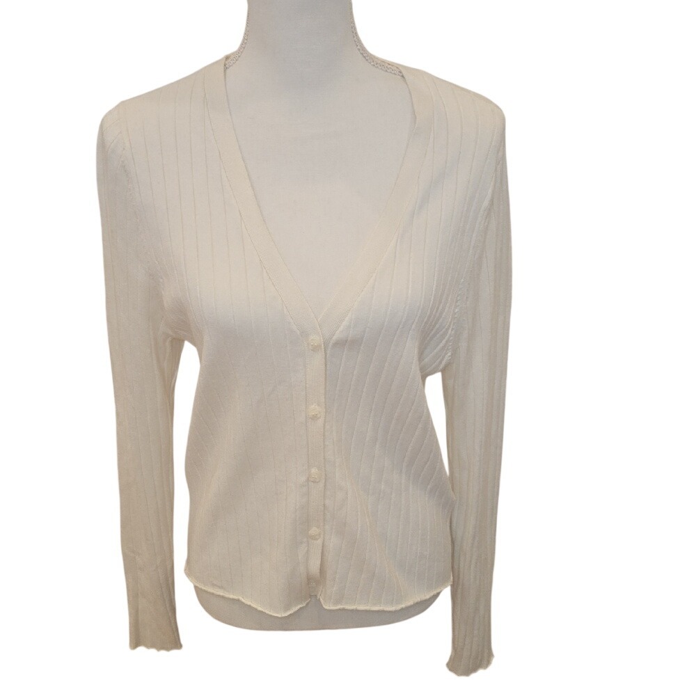Abercrombie & Fitch Women's Cream Ribbed Cardigan XL Preppy Academia Minimalist